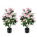2-Pack Artificial Camellia Tree Faux Flower Plant in Cement-Filled Pot-White