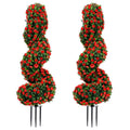 Set of 2 Artificial Spiral Topiary Trees with Sun Protection and Ground Spikes-Red