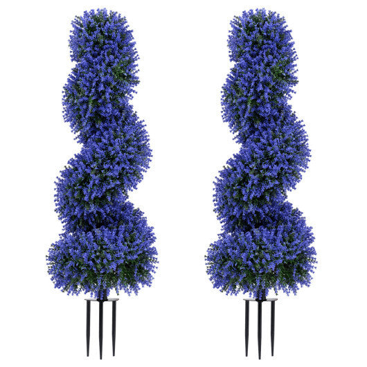 Set of 2 Artificial Spiral Topiary Trees with Sun Protection and Ground Spikes-Red