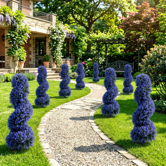 Set of 2 Artificial Spiral Topiary Trees with Sun Protection and Ground Spikes-Red