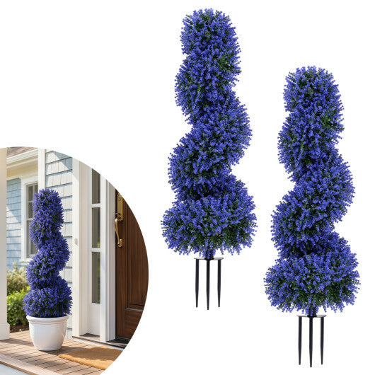 Set of 2 Artificial Spiral Topiary Trees with Sun Protection and Ground Spikes-Red