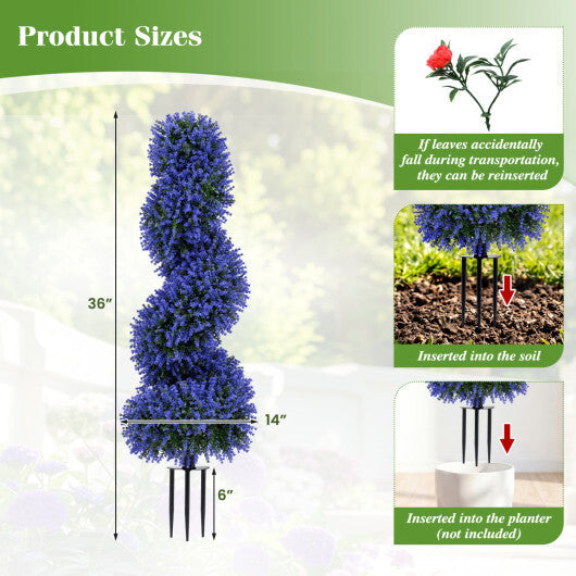 Set of 2 Artificial Spiral Topiary Trees with Sun Protection and Ground Spikes-Red
