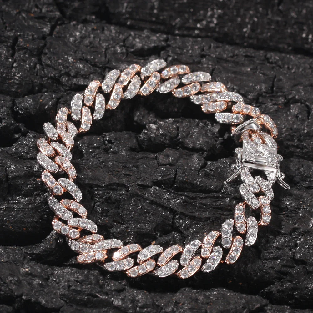 Iced Out Rose Gold Silver Color Cuban Bracelets