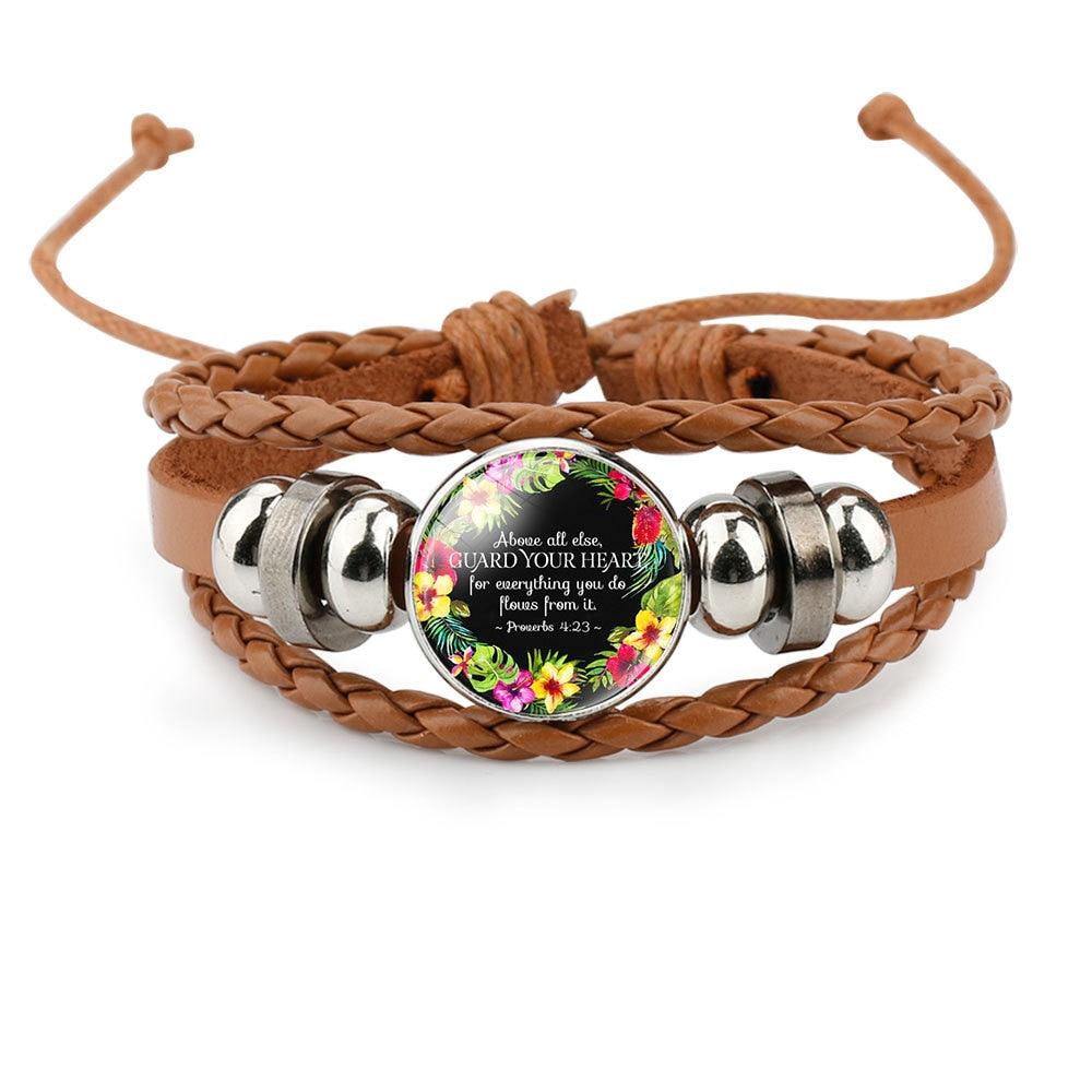 Proverbs Charm Leather Women Bracelet