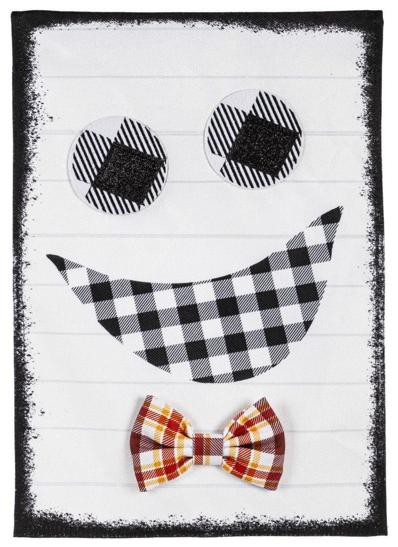 Halloween Plaid Ghost with Bowtie Garden Flag 2 Sided Burlap