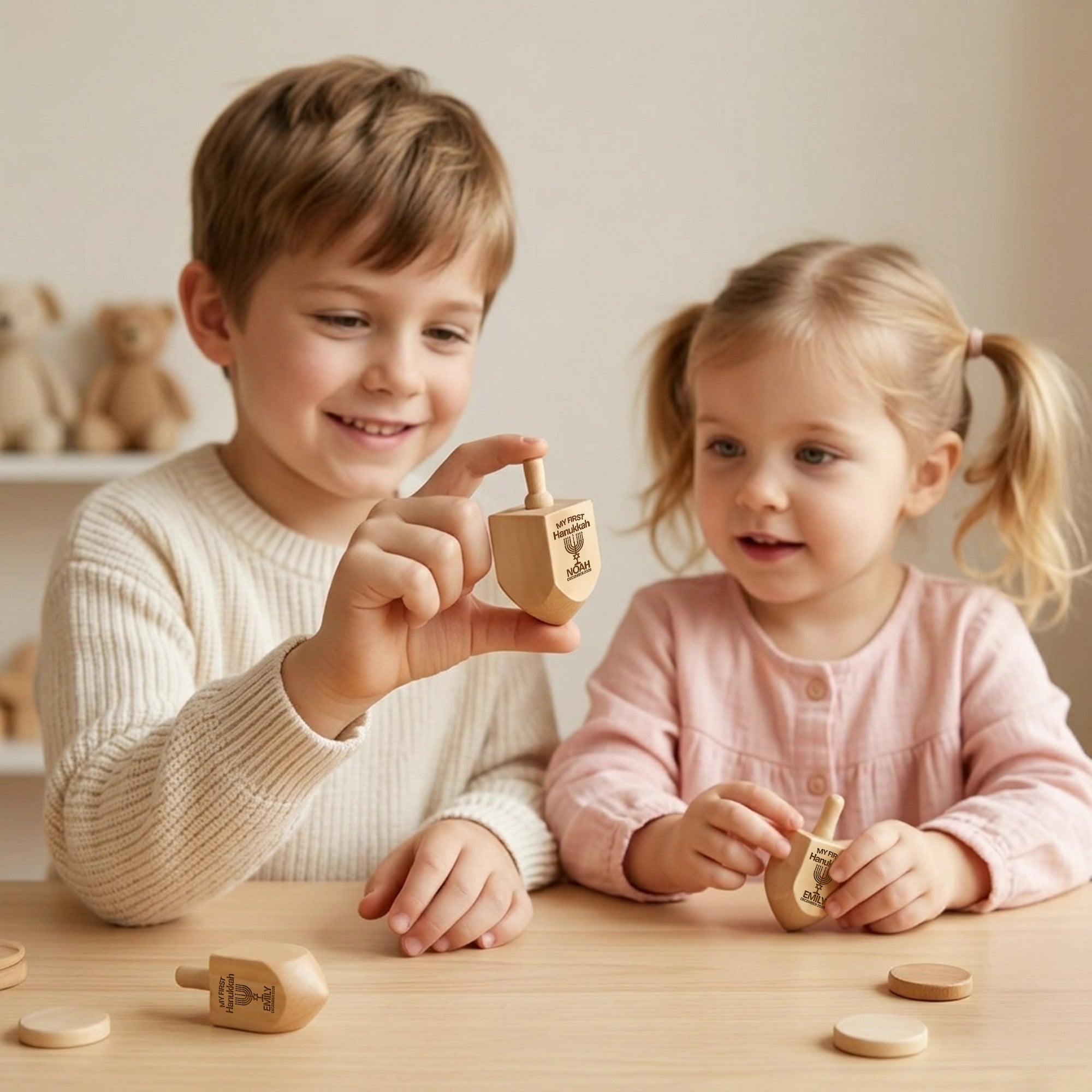 Personalized Wooden Dreidel for Kids Boys & Girls