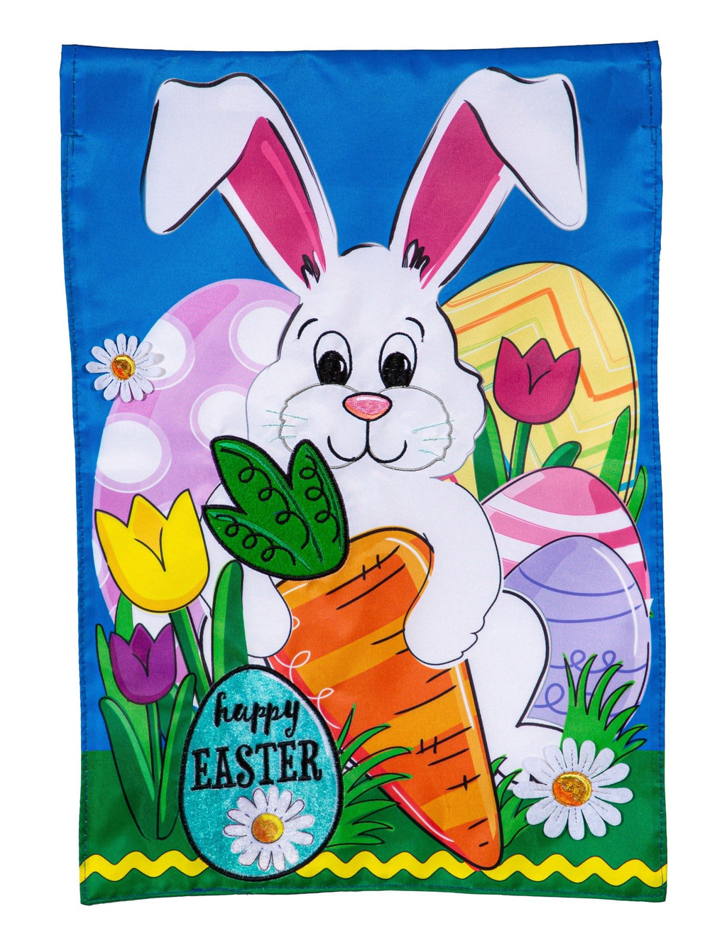 Happy Easter Bunny and Carrot Garden Flag 2 Sided