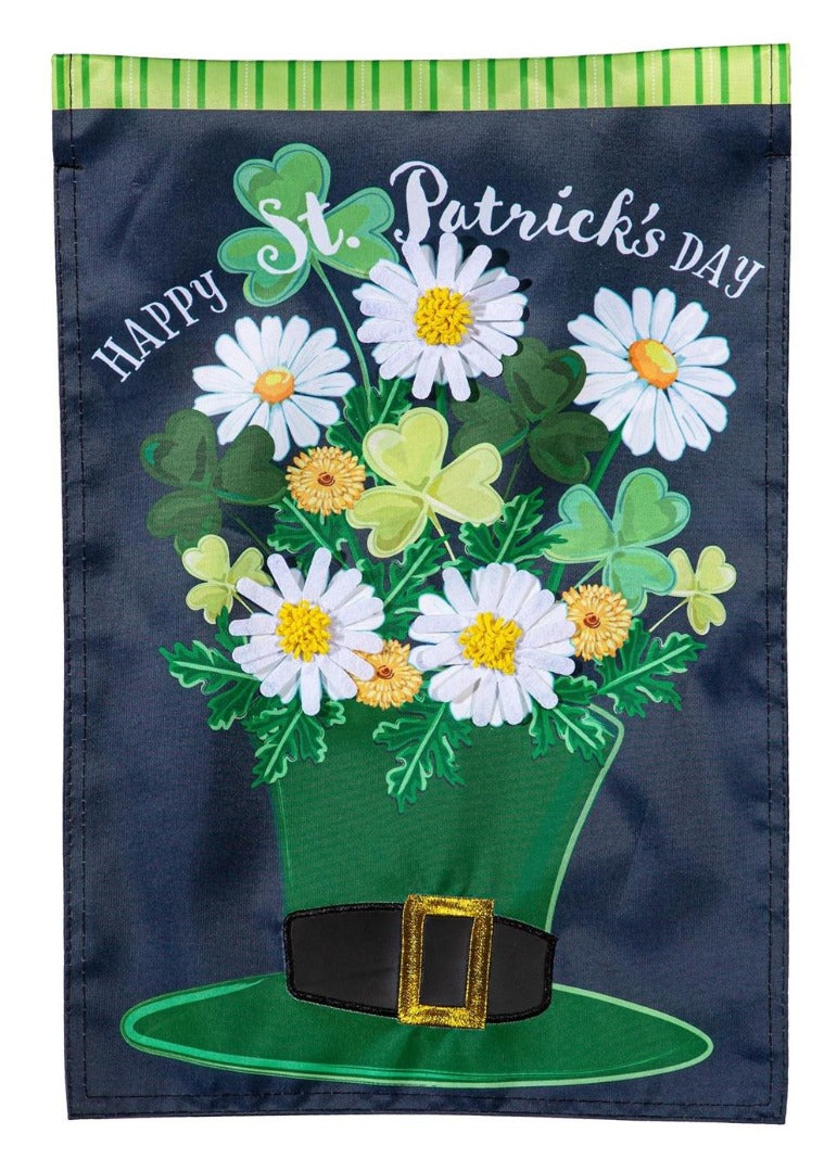 Happy St. Patrick's Day Floral Hat 2 Sided Garden Flag