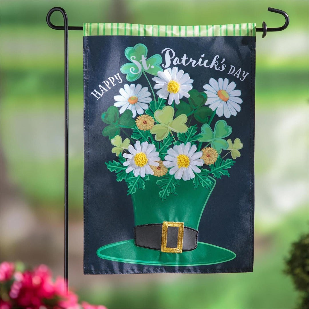 Happy St. Patrick's Day Floral Hat 2 Sided Garden Flag
