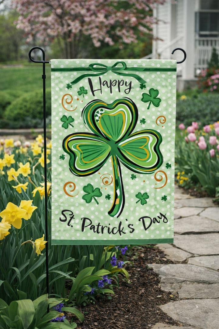 Happy St Patrick's Day Shamrock 2 Sided Garden Flag