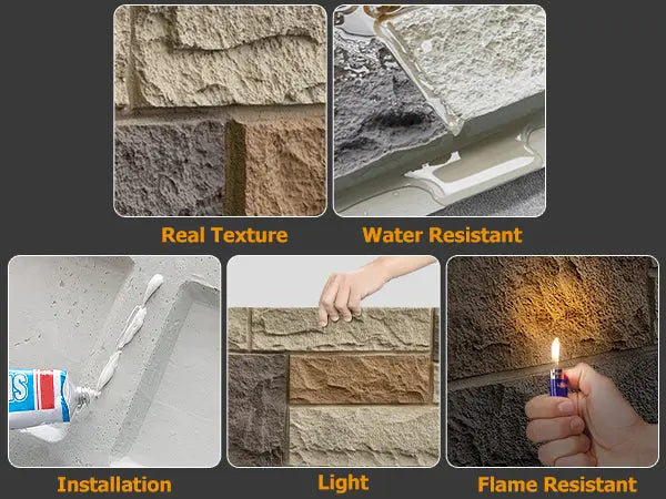 Hausvita Faux Stone Wall Siding Panel, PU Stone Veneer Exterior, 46.46" x 13"
