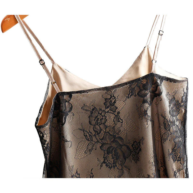 Sexy Lace Spaghetti Strap Top Women Halter V Neck Basic Cami Sleeveless Satin Silk Tank Tops Summer Camisole Plus Size