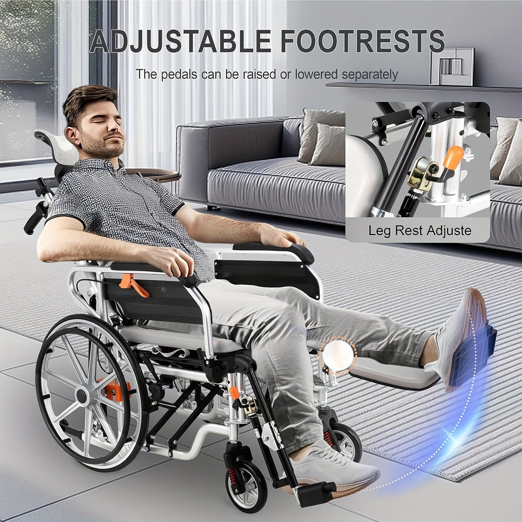 4-in-1 Heavy-Duty Wheelchair with Elevating Leg Rests & Potty - Wide Seat Transport Chair Suitable for Seniors & Adults, Recliner Wheelchair with Head/Leg Support, Brakes & -Tippers