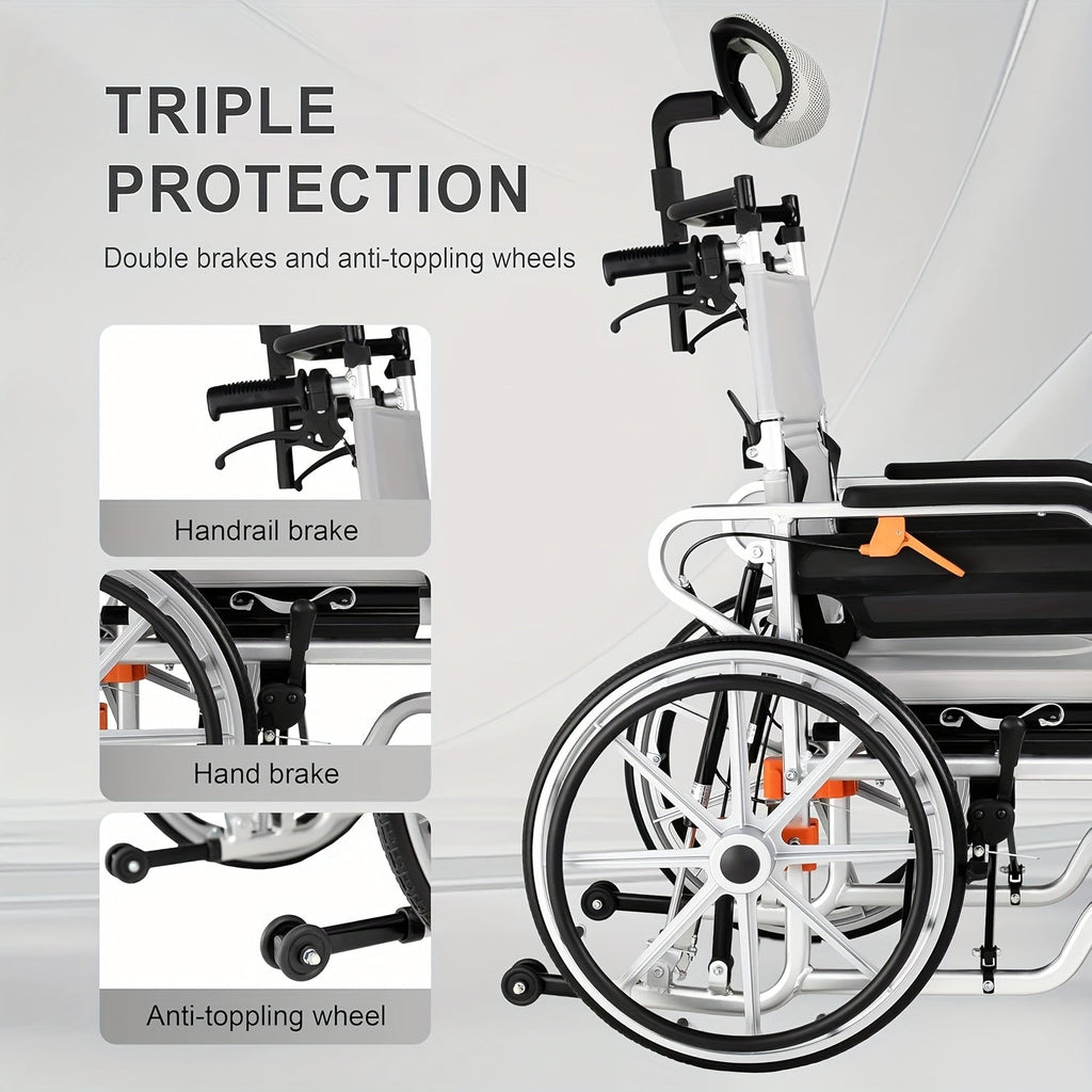 4-in-1 Heavy-Duty Wheelchair with Elevating Leg Rests & Potty - Wide Seat Transport Chair Suitable for Seniors & Adults, Recliner Wheelchair with Head/Leg Support, Brakes & -Tippers
