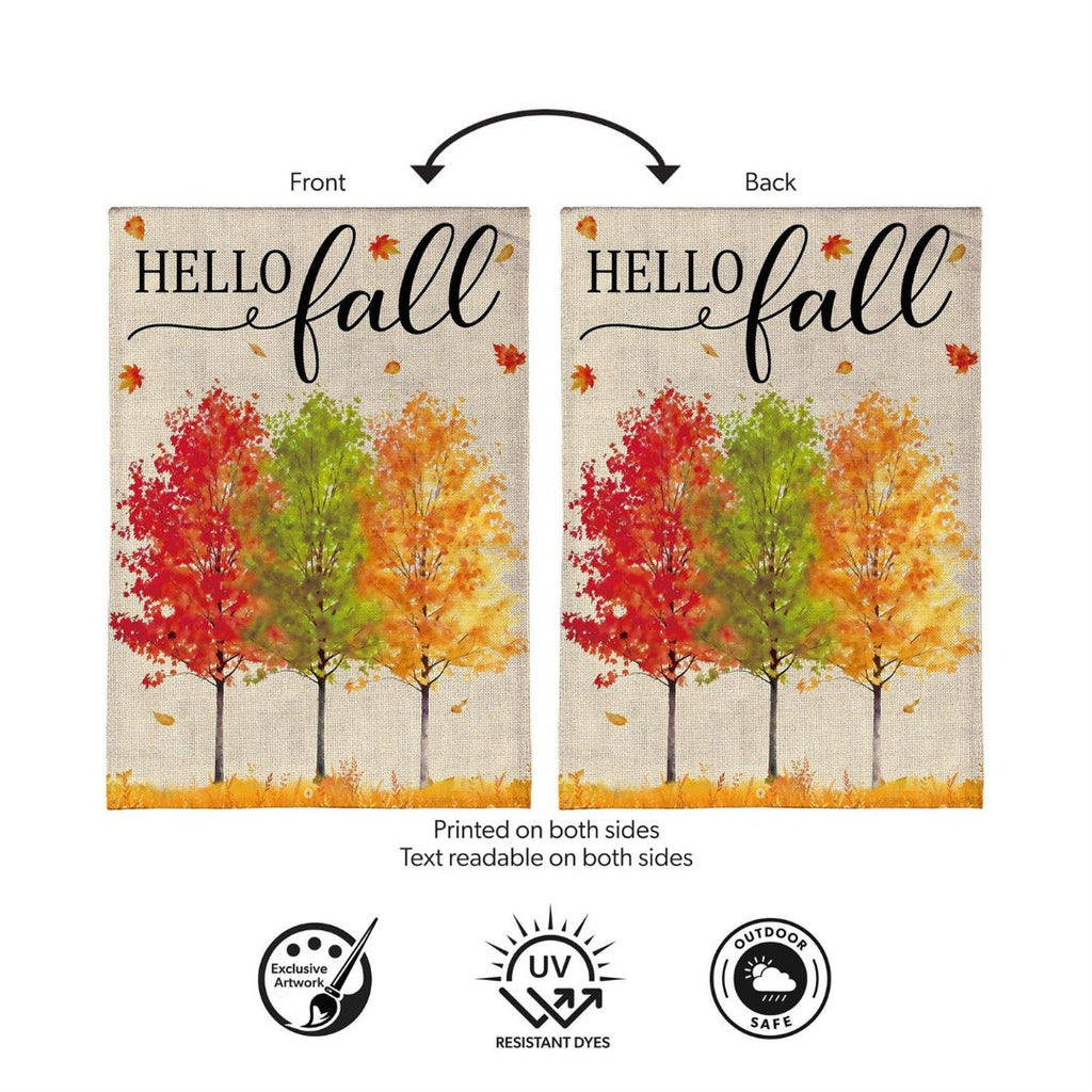 Hello Fall Autumn 2-Sided Burlap Garden Flag | 12.5" x 18"