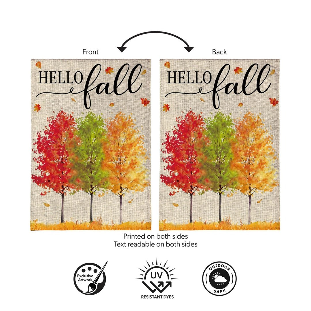 Hello Fall Autumn 2-Sided Burlap Garden Flag | 12.5" x 18"