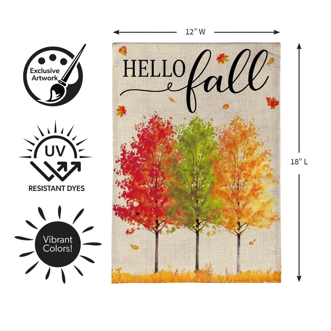 Hello Fall Autumn 2-Sided Burlap Garden Flag | 12.5" x 18"