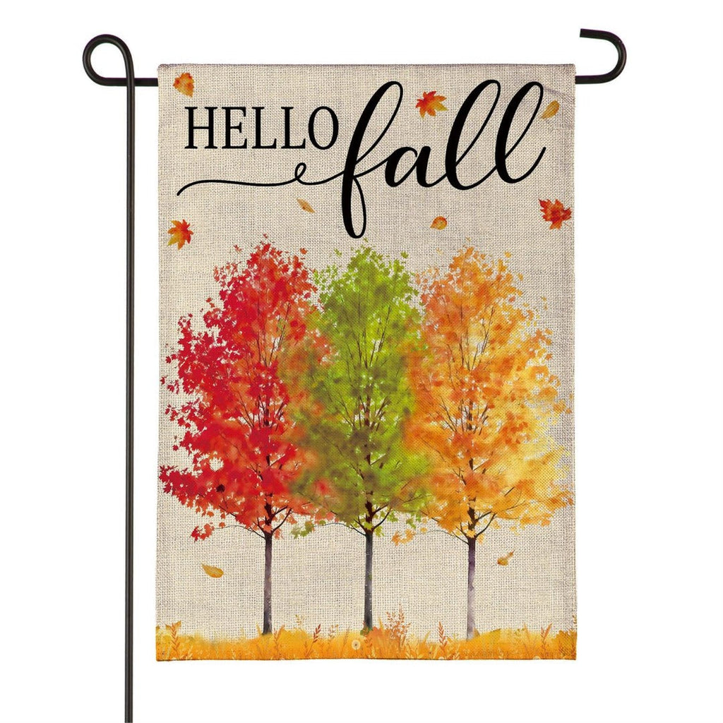 Hello Fall Autumn 2-Sided Burlap Garden Flag | 12.5" x 18"