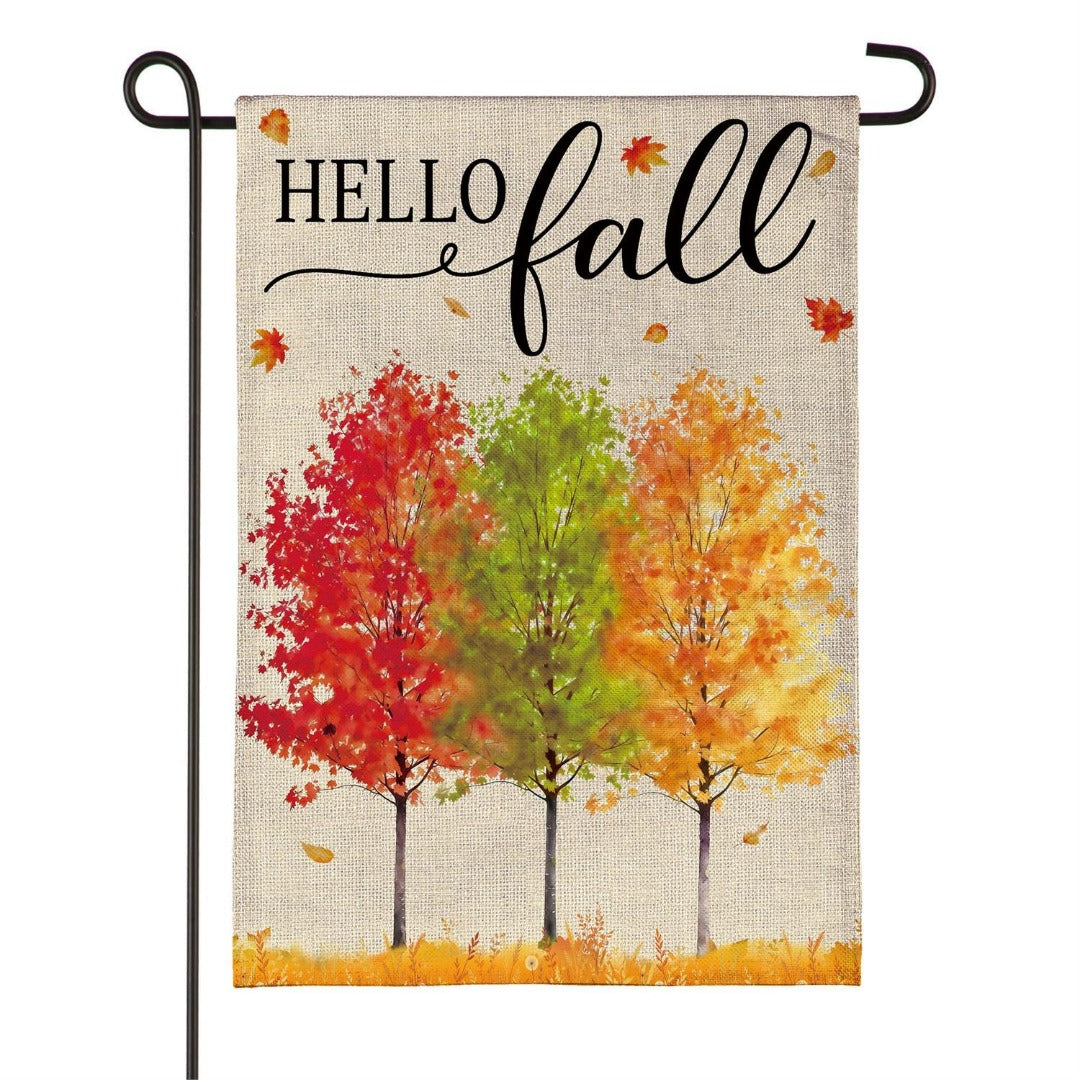 Hello Fall Autumn 2-Sided Burlap Garden Flag | 12.5" x 18"