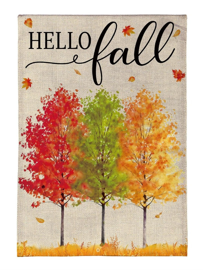 Hello Fall Autumn 2-Sided Burlap Garden Flag | 12.5" x 18"
