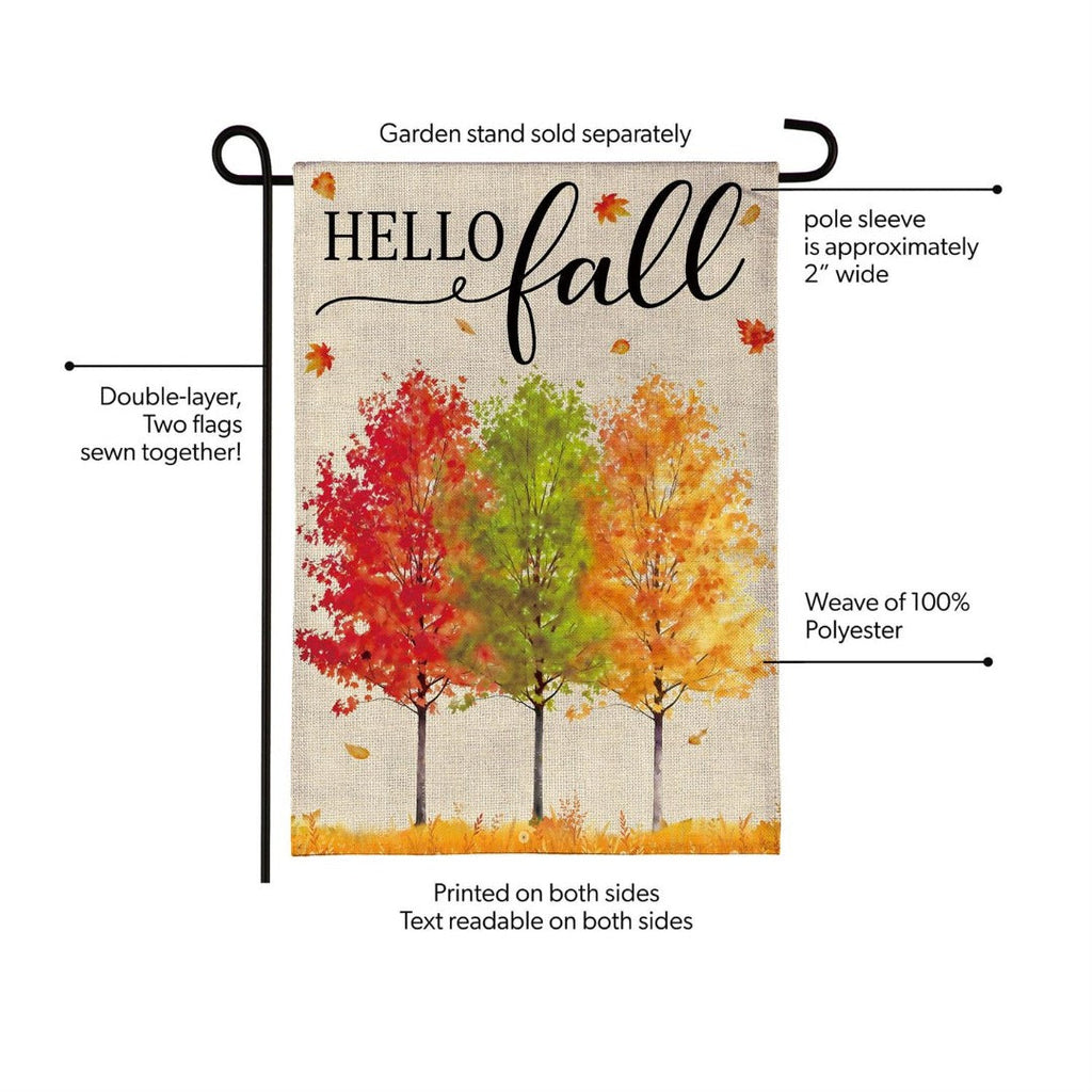 Hello Fall Autumn 2-Sided Burlap Garden Flag | 12.5" x 18"