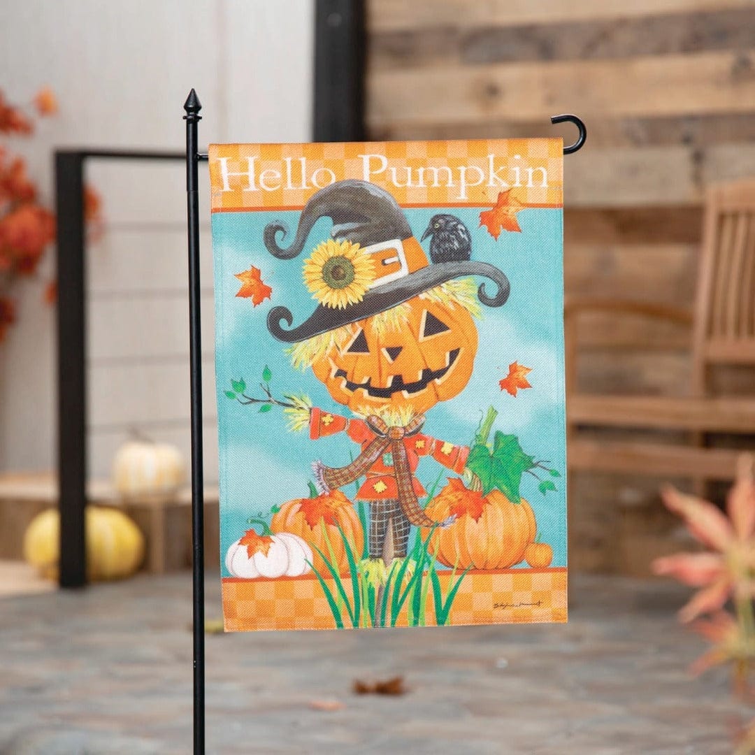 Hello Pumpkin Scarecrow Fall Garden Flag 2 Sided