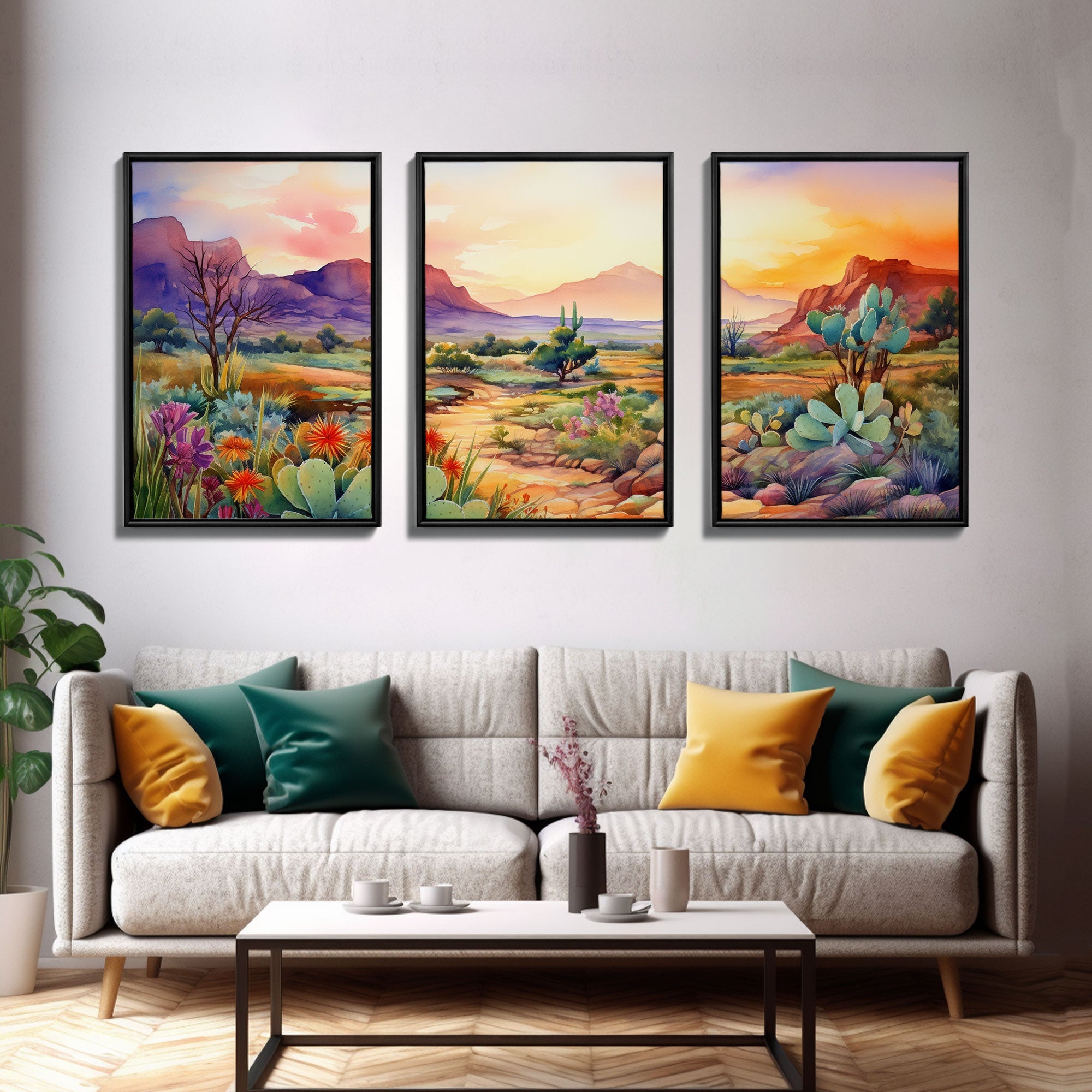 Southwestern Desert Landscape 3 Piece Canvas Prints, Painting, Minimalist Art, Decor, Wall Decor, Wallpaper, Digital Prints, Wall Art