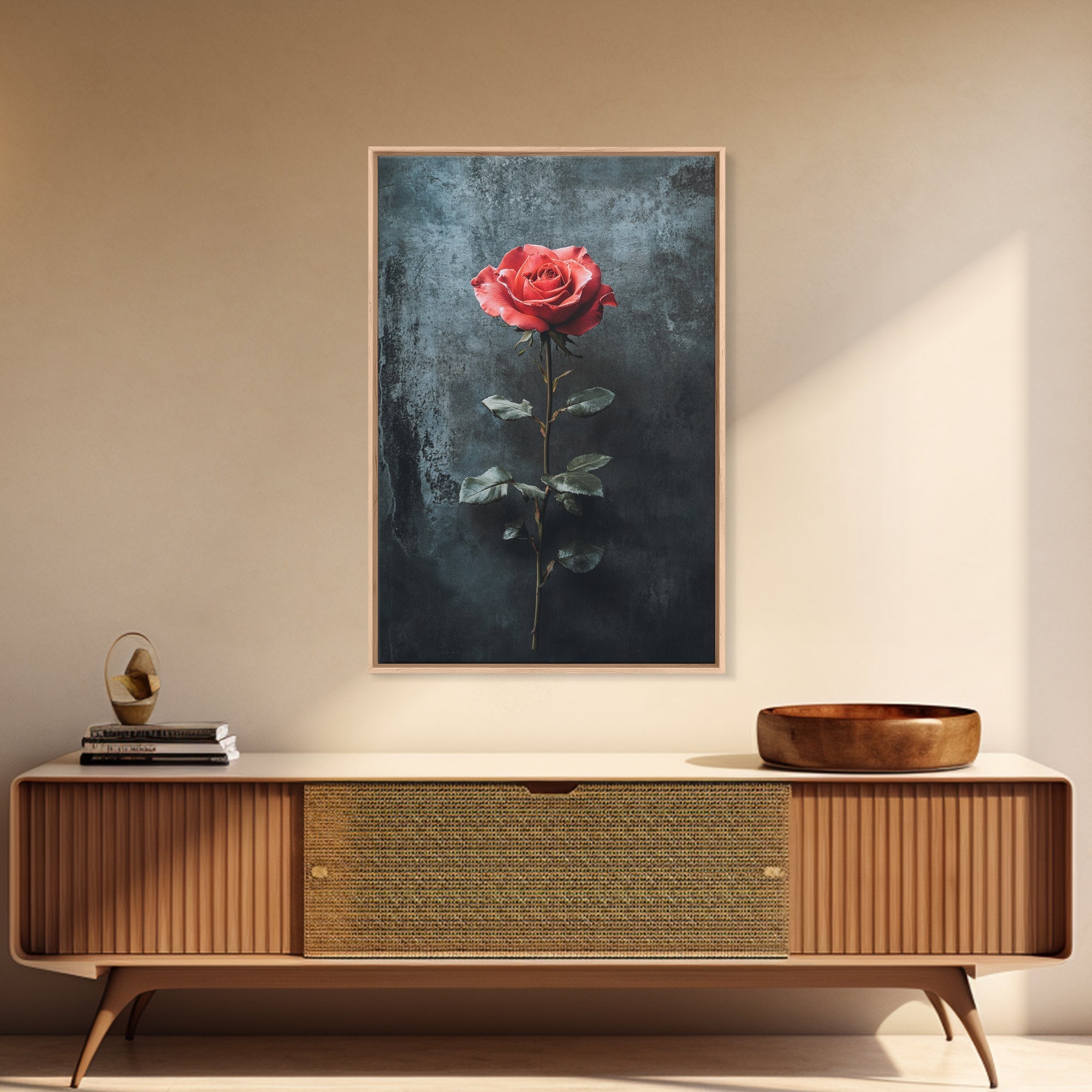 Red Rose Canvas Print, Art Print Roses Framed Canvas Print, Antique Flowers Print, Oil Painting Vintage Flowers, Ready To Hang, Flowers Wall Art