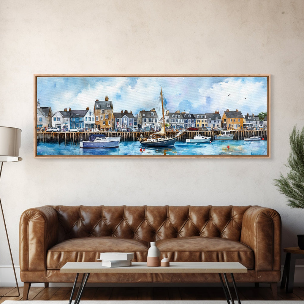 Nantucket Massachusetts Wall Art Framed Canvas Print, Nantucket Painting, Nantucket Nautical Decor, Nautical Landscape Painting