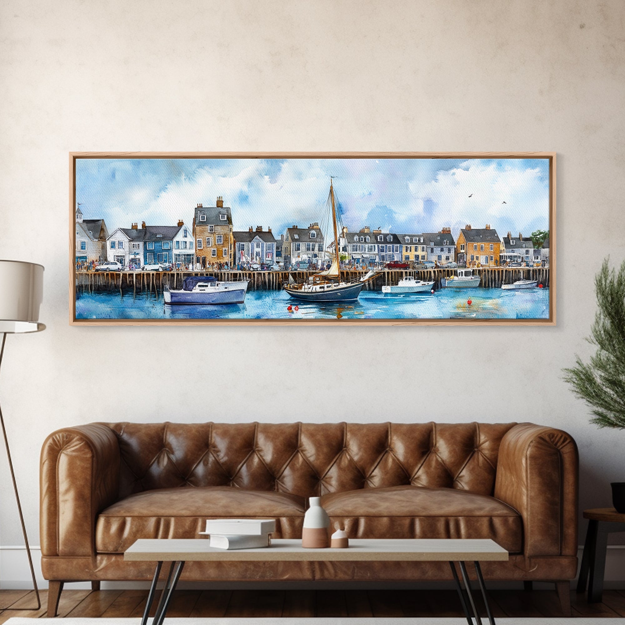 Nantucket Massachusetts Wall Art Framed Canvas Print, Nantucket Painting, Nantucket Nautical Decor, Nautical Landscape Painting