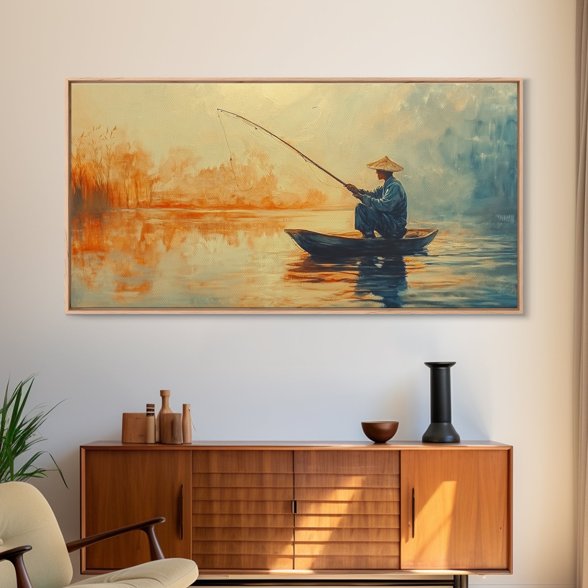 Wabi Sabi Fisherman Painting Print, Fishing Wall Art, Japanese Fisherman Watercolor Painting, Fishing Gift, Fisherman Gift IDea