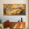 Framed Canvas Print of Golden Cherry Blossom Art in Chinoiserie Style with Metallic Details, Elegant Botanical Wall Art Gift