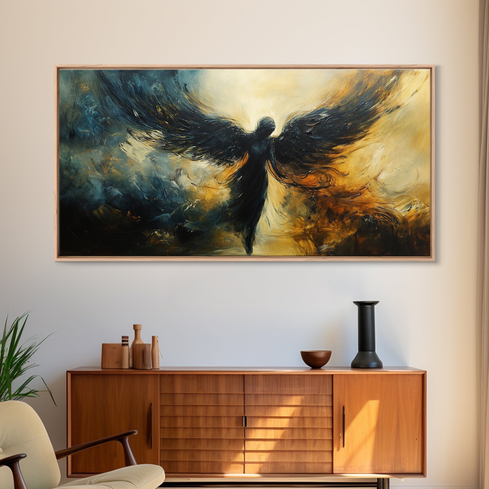 Dark Angel Framed Canvas Print with Moody Art and Dark Angels Wall Art Perfect Gothic Bedroom or Living Room Statement Piece