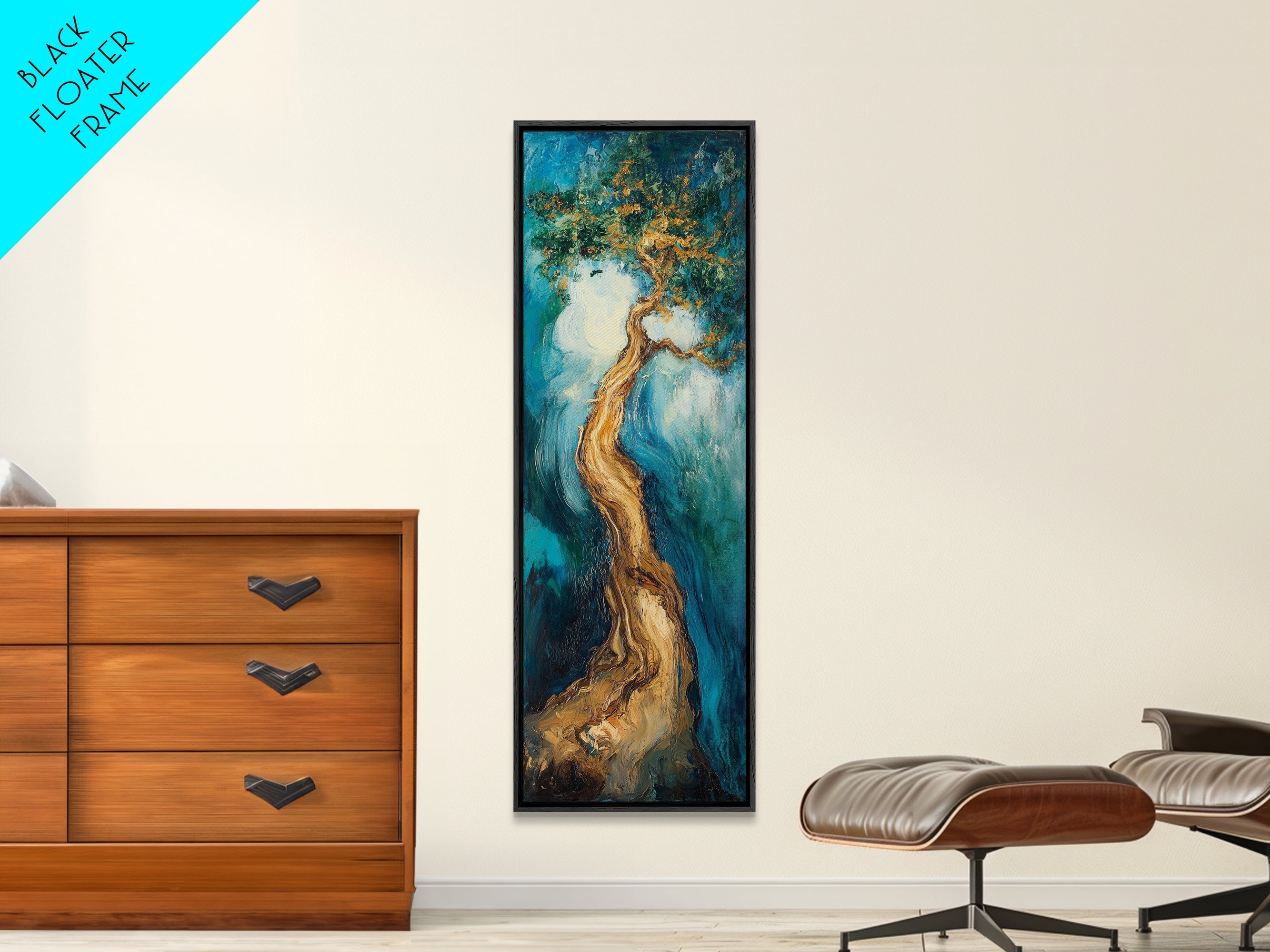 Twisting Tree, oak tree art, nature painting, forest at dusk painting, textured wall art, Framed Canvas Print, vertical wall art