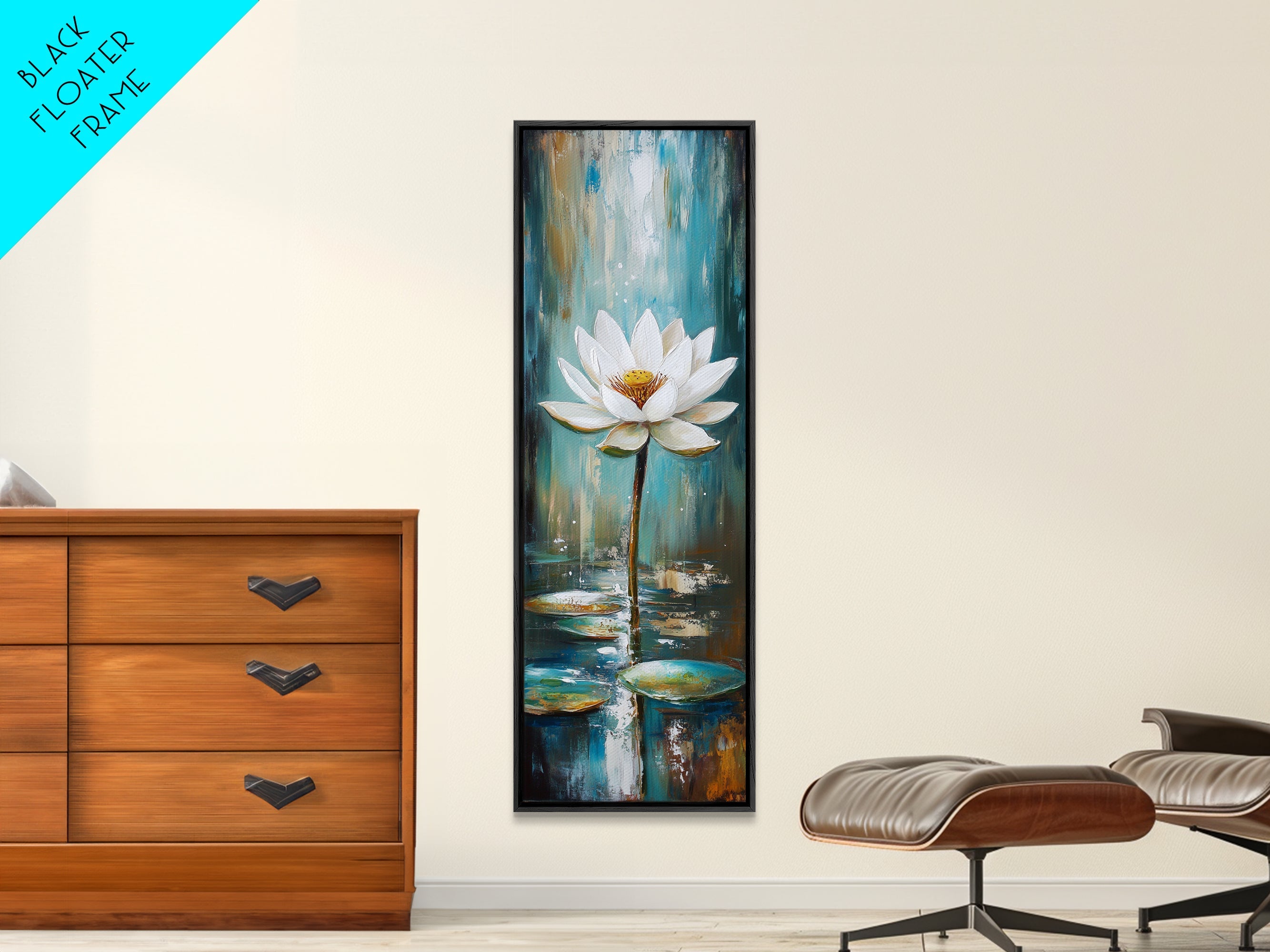 White Lotus, zen wall art, botanical prints, yoga art, teal wall art, sacred geometry wall art, framed canvas print, minimalist art