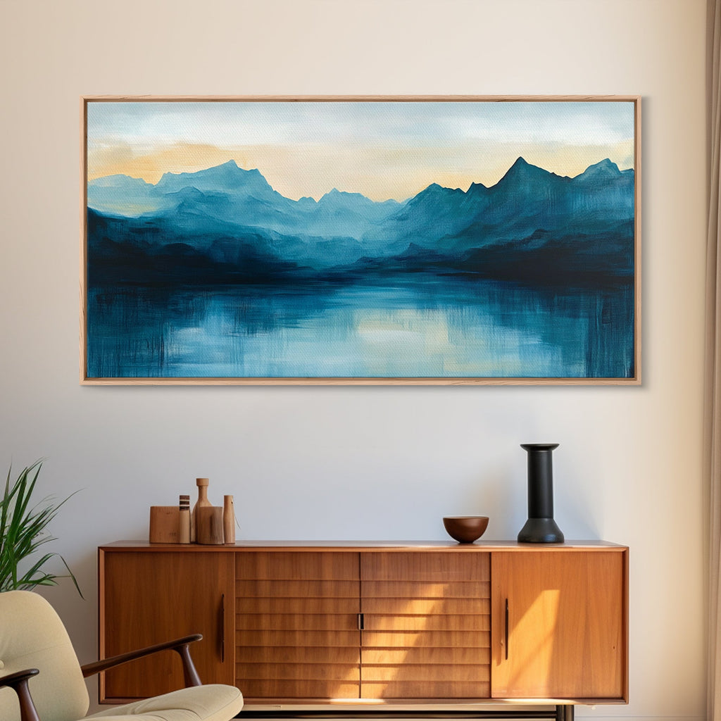 Moody Mountains, Blue Landscape, Panoramic Art, Canvas Print, Smoky Mountain Art, Extra Wide Art, Minimalist Art, Above Sofa Art