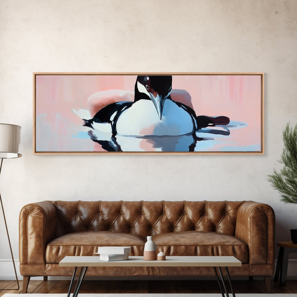 Floating Loon, nature wildlife art, lake house decor, bird lover gift, minimalist animal print, framed canvas print, cabin wall art