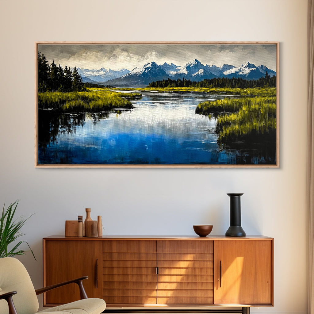 Mountain Reflection, Lake, Landscape, Framed Canvas Print, Nature Wall Art, Rustic Home Decor, Large Wall Art, Cabin Art, Gift Idea