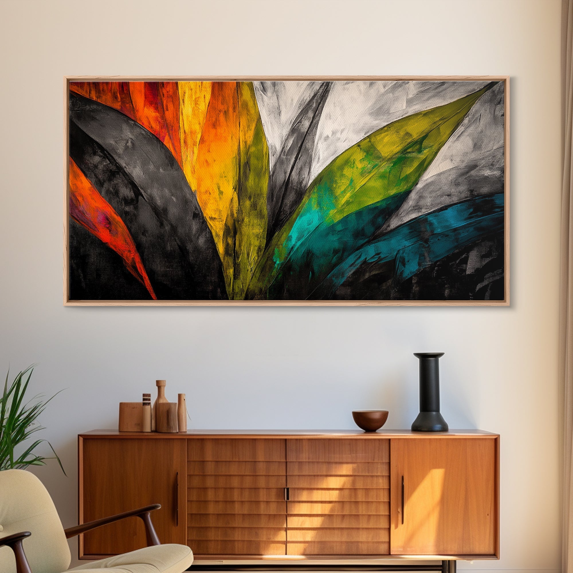 Abstract Leaves, Tropical, Colors, Framed Canvas Print, Boho Wall Art, Botanical Home Decor, Vibrant Living Room Art, Nature Inspired