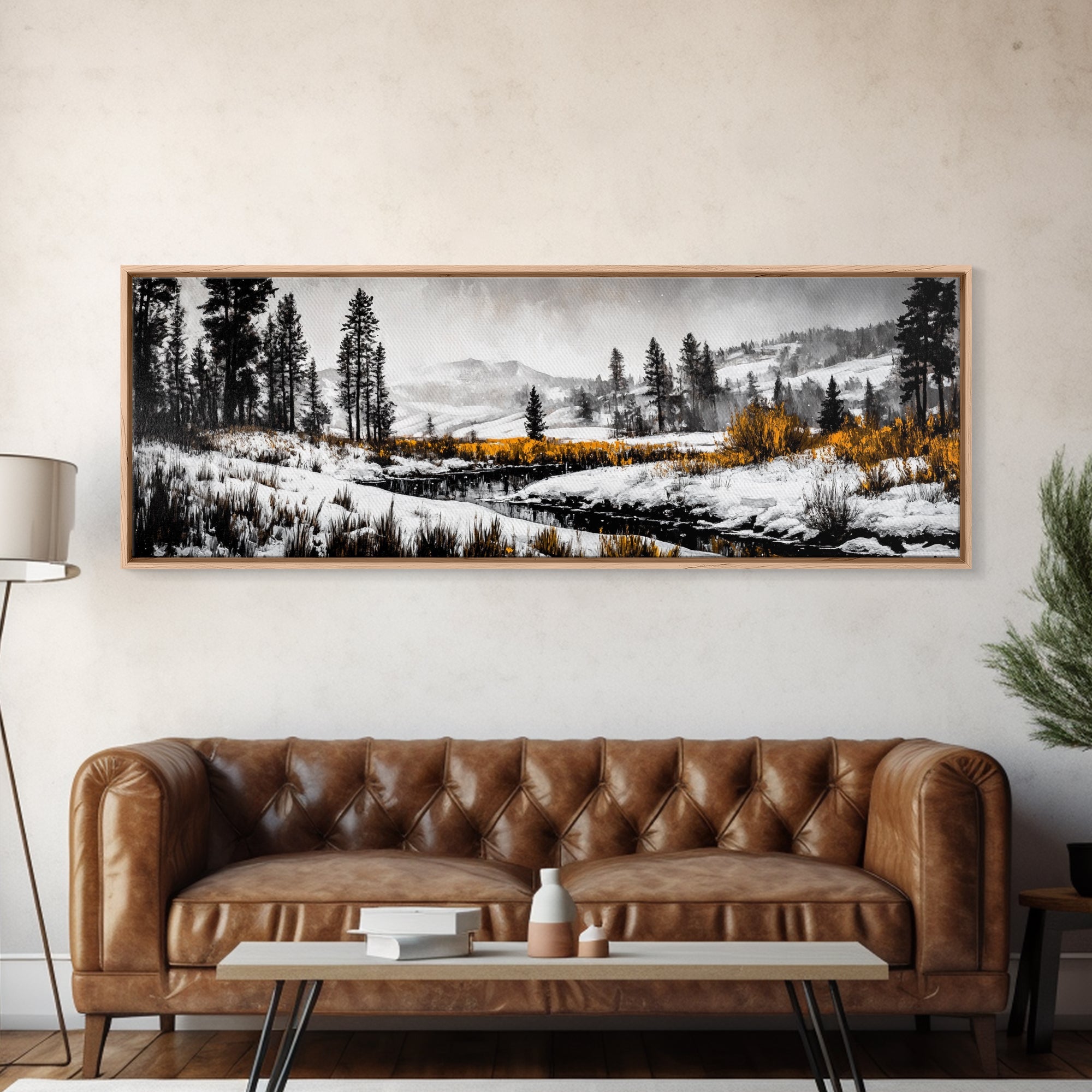 Winter Landscape Art, Snowy Mountain Decor, Modern Rustic Wall Art, Cabin Wall Decor, Nature Print, Framed Canvas Print