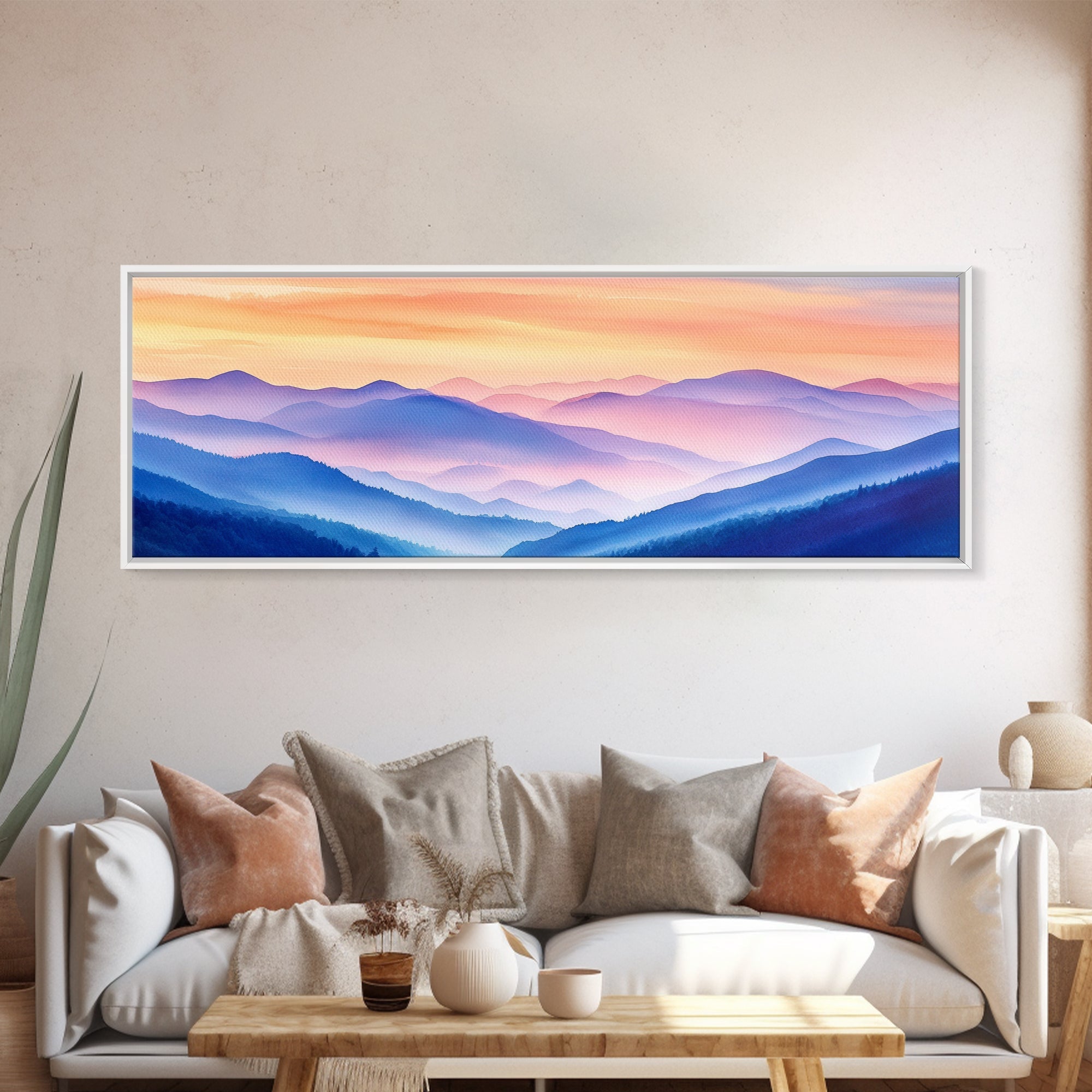 Smoky Mountain Landscape Canvas Print, Blue Ridge Mountains Painting, Panoramic Wall Art, Mountain Cabin Wall Art Home Decor