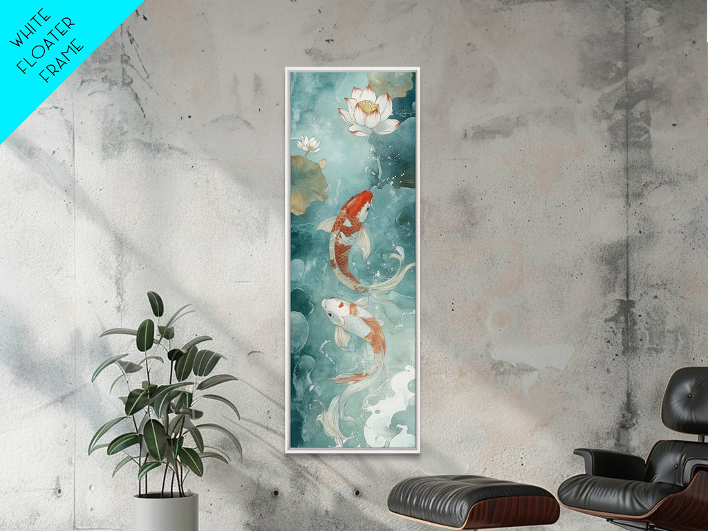 Wabi Sabi Koi Fish Framed Canvas Print, Koi Fish Painting, Elegant Art, Tall Art, Narrow Art, Accent Piece, Japanese Style Art