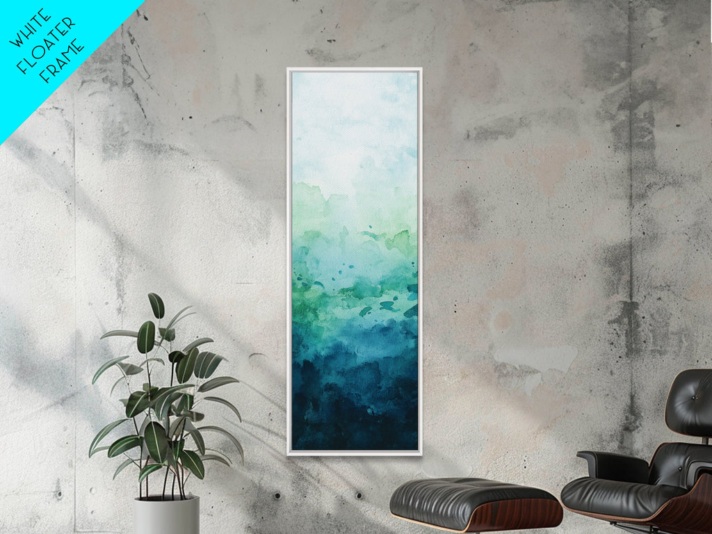 Gradient Watercolor Framed Canvas Print in Green and Blue, Sage Green Wall Art, Minimalist Art, Bedroom Art, Living Room Art