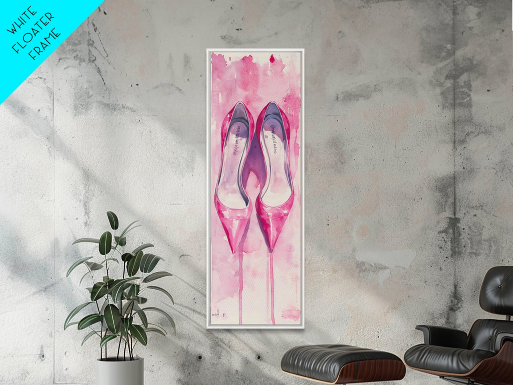 Pink Stilettos Painting Framed Canvas Print Fashion Wall Art Feminine Decor Living Room Artwork Vertical Wall Accent Gift Idea Art