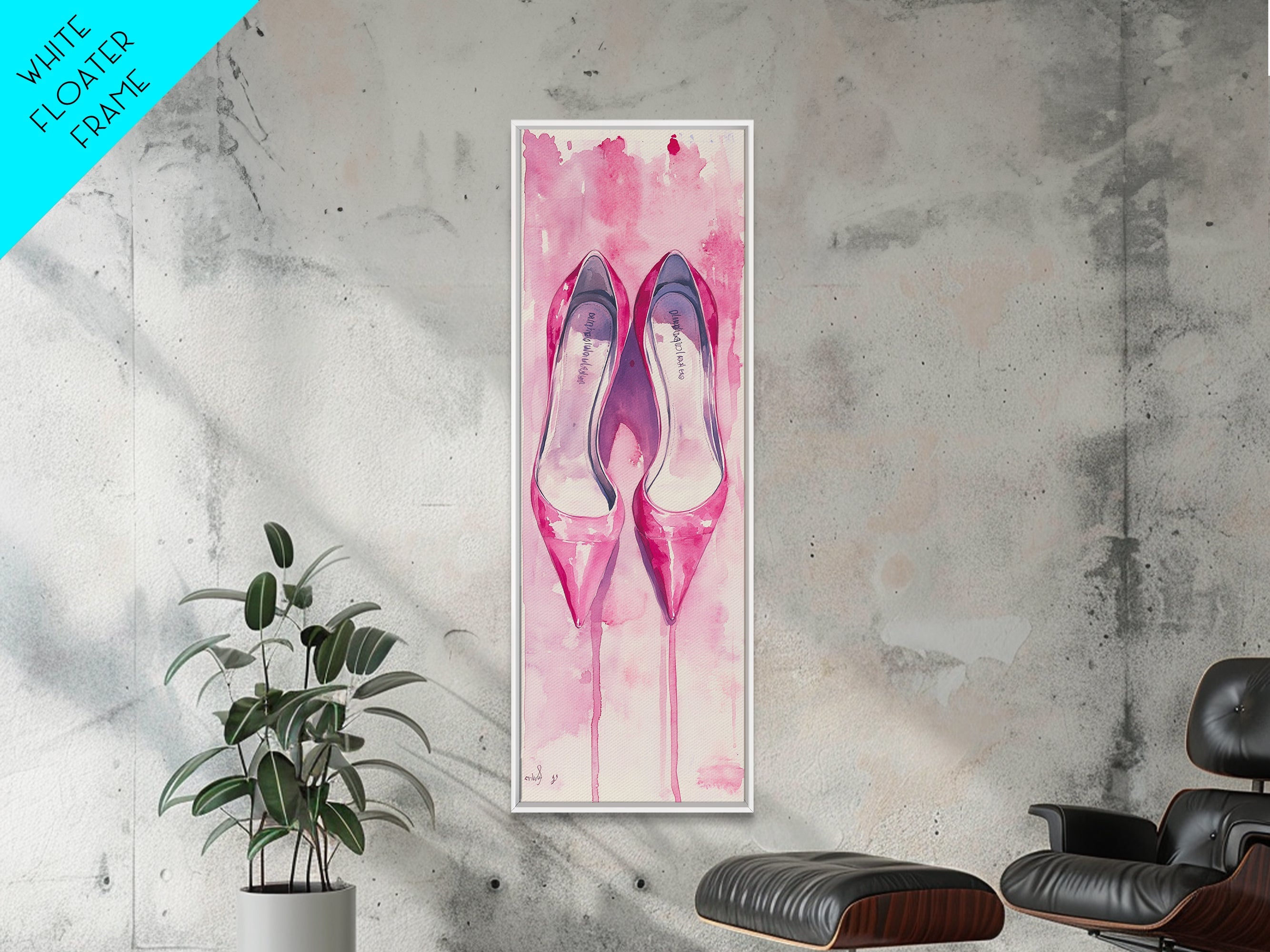 Pink Stilettos Painting Framed Canvas Print Fashion Wall Art Feminine Decor Living Room Artwork Vertical Wall Accent Gift Idea Art