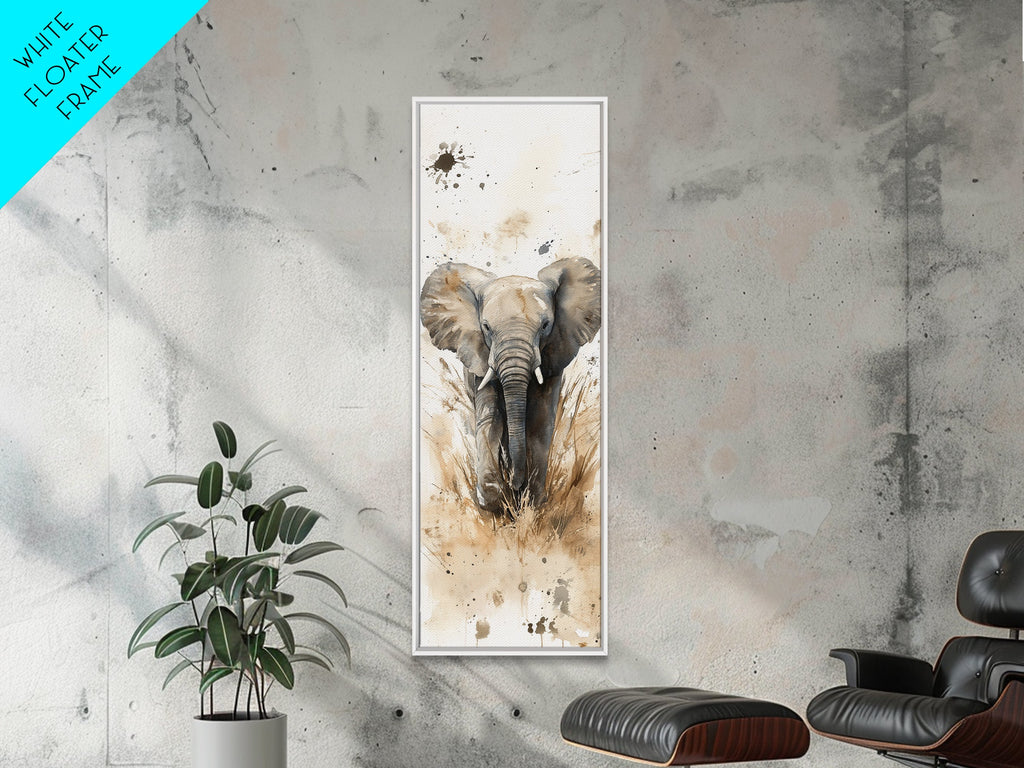 Elephant Wall Art Canvas Print African Art Safari Painting Rustic Decor Vertical Long Narrow Wall Art Animal Lover Gift