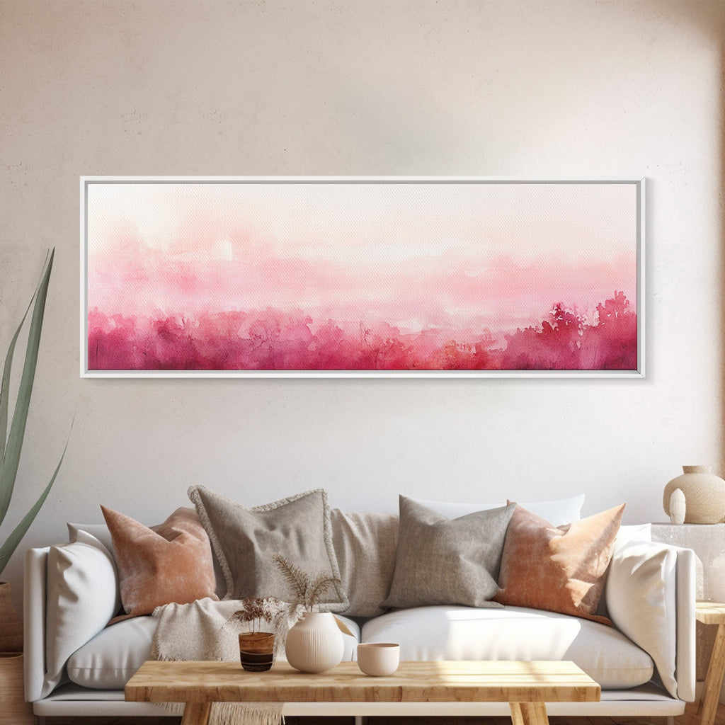 Light Pink Canvas Print Abstract Landscape Painting Horizontal Pastel Minimalist Boho Living Room Art Wabi Sabi Modern Wall Decor