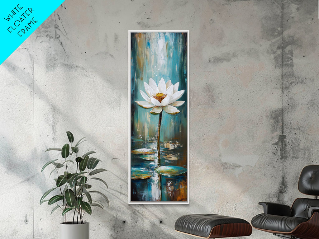 White Lotus, zen wall art, botanical prints, yoga art, teal wall art, sacred geometry wall art, framed canvas print, minimalist art