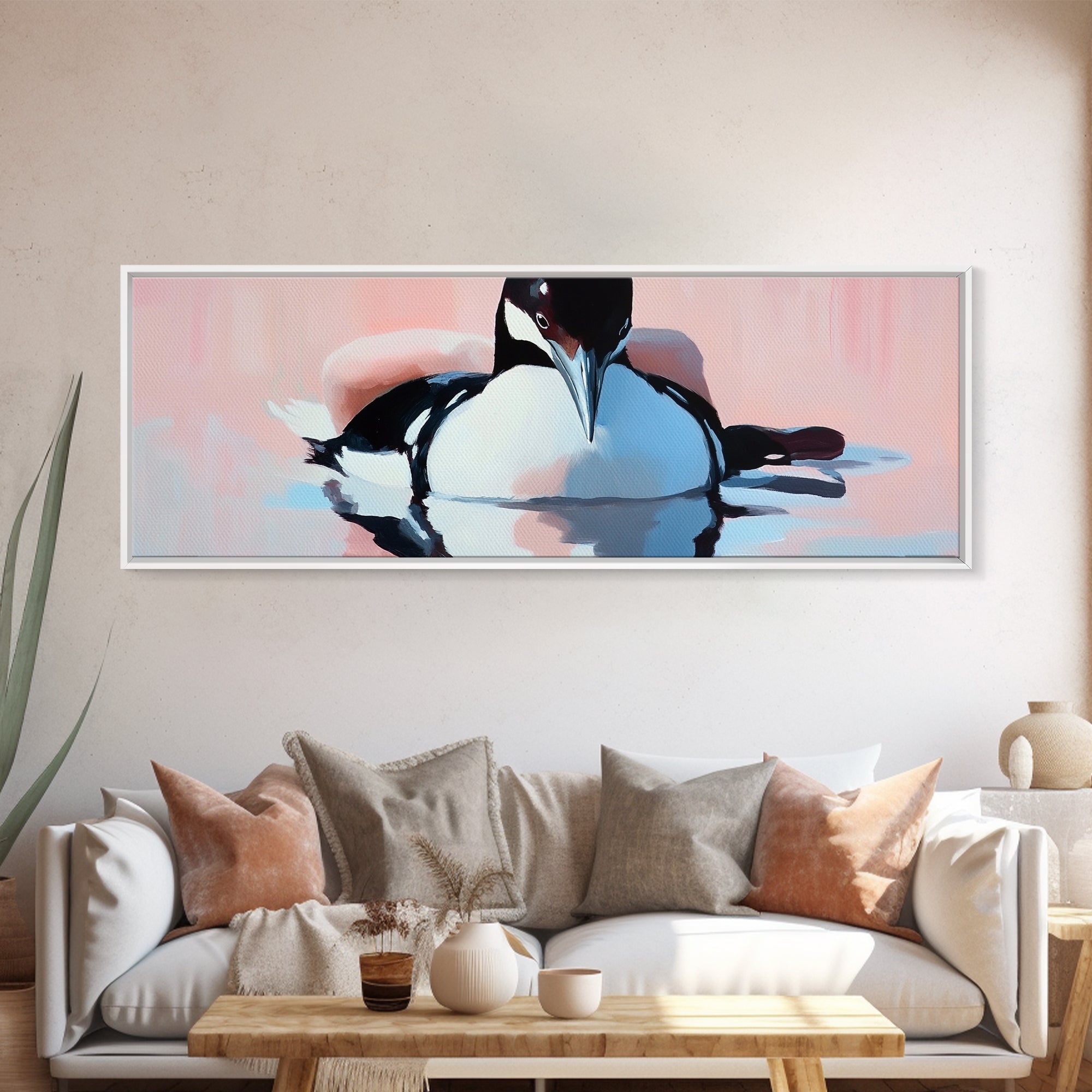 Floating Loon, nature wildlife art, lake house decor, bird lover gift, minimalist animal print, framed canvas print, cabin wall art