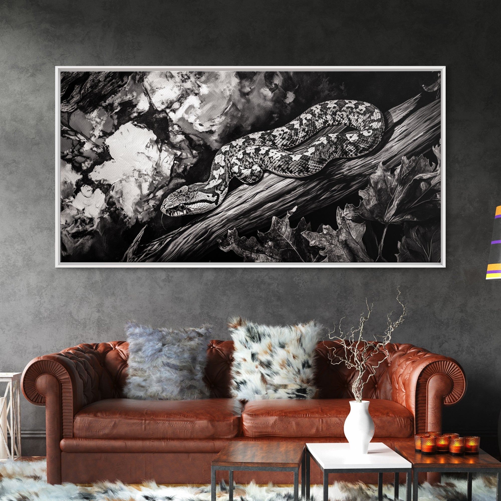 Timber Rattlesnake, Wildlife Artwork, Black and White Nature Art, Rustic Home Decor, Forest Animal Print, Living Room Art, Canvas Print